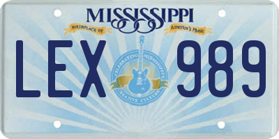 MS license plate LEX989