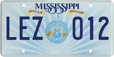 MS license plate LEZ012
