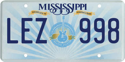 MS license plate LEZ998