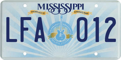 MS license plate LFA012