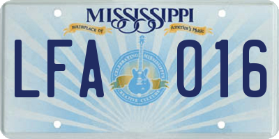 MS license plate LFA016