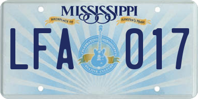 MS license plate LFA017