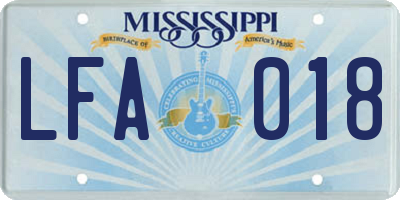 MS license plate LFA018