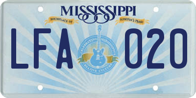 MS license plate LFA020
