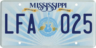 MS license plate LFA025
