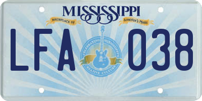 MS license plate LFA038