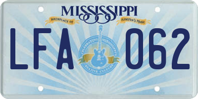 MS license plate LFA062