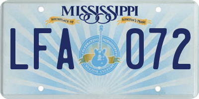 MS license plate LFA072