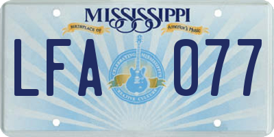 MS license plate LFA077