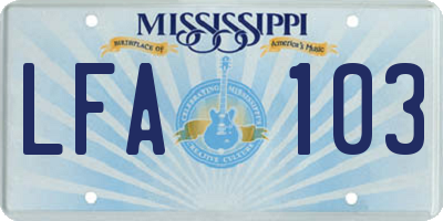 MS license plate LFA103