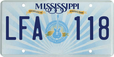 MS license plate LFA118