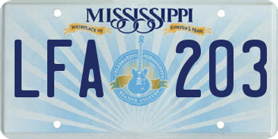 MS license plate LFA203