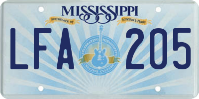MS license plate LFA205