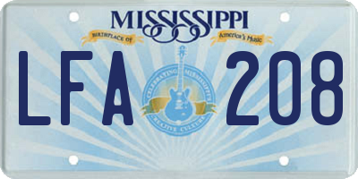 MS license plate LFA208