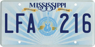 MS license plate LFA216