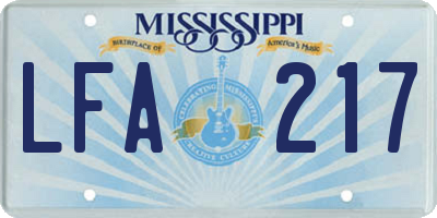 MS license plate LFA217