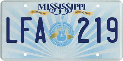 MS license plate LFA219
