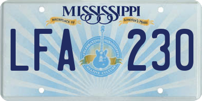MS license plate LFA230