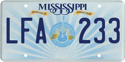 MS license plate LFA233