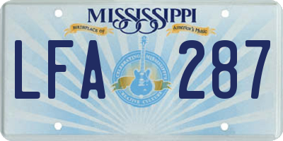 MS license plate LFA287