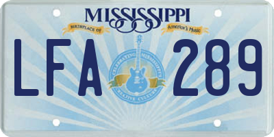 MS license plate LFA289