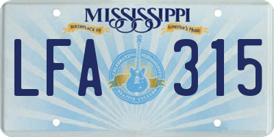 MS license plate LFA315