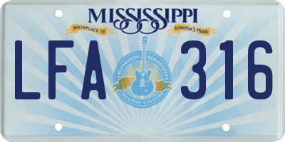 MS license plate LFA316