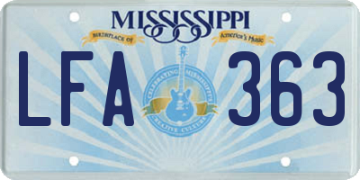 MS license plate LFA363