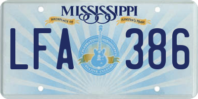 MS license plate LFA386