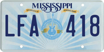 MS license plate LFA418
