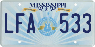 MS license plate LFA533