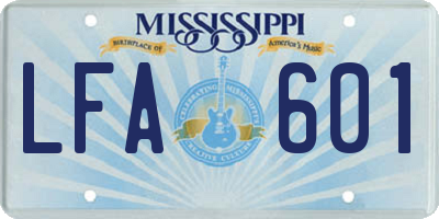 MS license plate LFA601