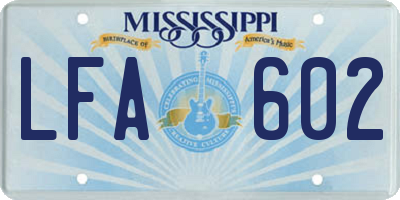 MS license plate LFA602