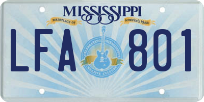 MS license plate LFA801