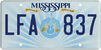 MS license plate LFA837