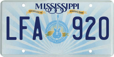 MS license plate LFA920