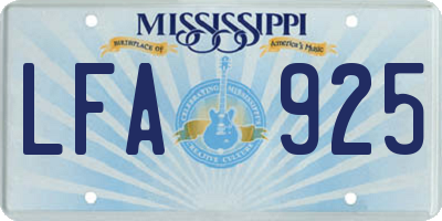 MS license plate LFA925