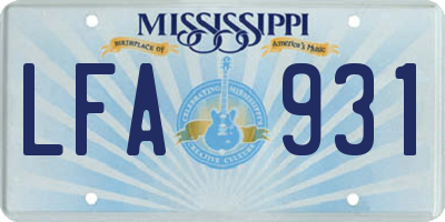 MS license plate LFA931