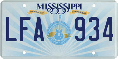 MS license plate LFA934