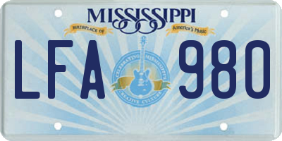 MS license plate LFA980