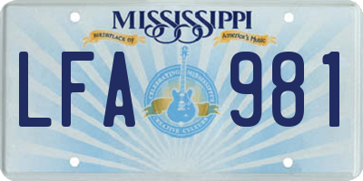 MS license plate LFA981