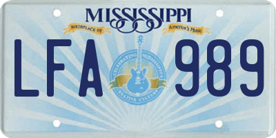 MS license plate LFA989