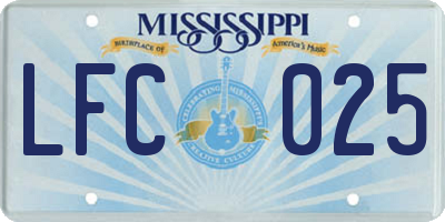 MS license plate LFC025