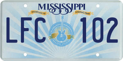 MS license plate LFC102