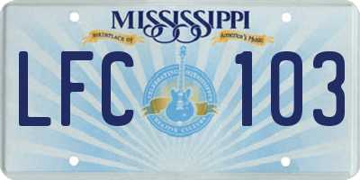 MS license plate LFC103