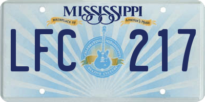 MS license plate LFC217