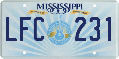 MS license plate LFC231