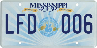 MS license plate LFD006