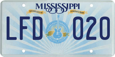 MS license plate LFD020