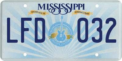 MS license plate LFD032